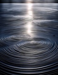 Obraz premium Abstract concentric circles ripple across a dark, reflective surface. Sunlight glints off the pattern.