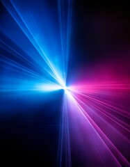 Vibrant blue and purple laser beams converge in a captivating display of light and color.
