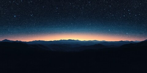 Starry Night Sky Landscape with Mountains and Twilight Gradient in Photorealistic Style