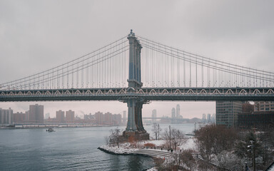 New York city Manhattan bridge view with snow
