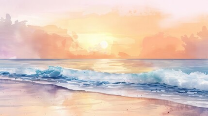 Obraz premium A serene beach scene at sunset, showcasing vibrant colors and gentle waves.