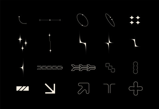 Set of brutalism, y2k and futurism elements shapes. Trendy retro artistic graphic shape.