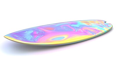 Iridescent surfboard isolated on white background.
