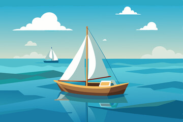Naklejka premium small sailboat floating quietly on the ocean vector art illustration