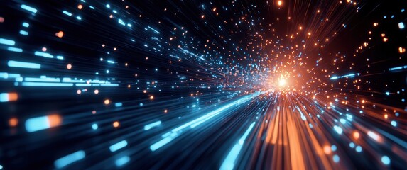 Obraz premium Futuristic Hyperloop Transport in Mega City at Night with Neon Light Trails and Dynamic Motion