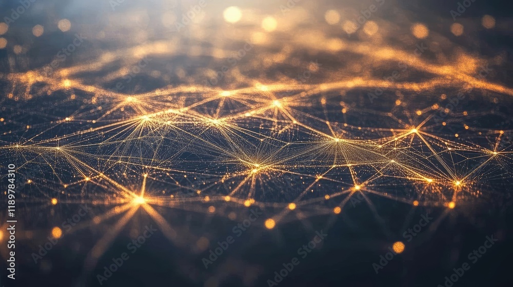 Poster a digital representation of blockchain technology with glowing interconnected blocks.