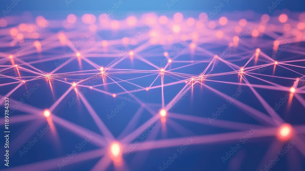 Poster a digital representation of blockchain technology with glowing interconnected blocks.