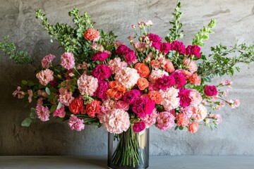 Fototapeta premium romantic floral arrangement featuring vibrant pink carnations creating a visually stunning wall of color and texture