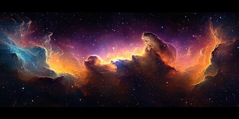 Vibrant Nebula Swirling Clouds Cosmic Space Scene Baroque Style with Celestial Light and Dramatic Depth Perspective