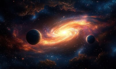 Obraz premium Cosmic Dance of Nebulae and Planets in Outer Space