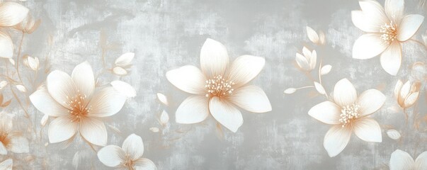 Obraz premium Minimalist Floral Pattern with White Flowers on Soft Gray Background for Wallpaper and Decor