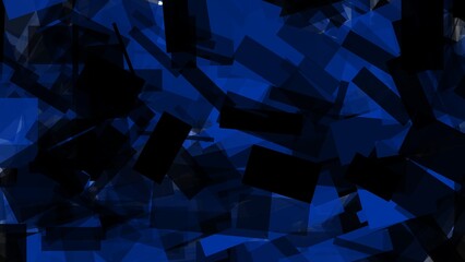 Blue abstract composition featuring geometric shapes and contrasting dark elements in a dynamic arrangement