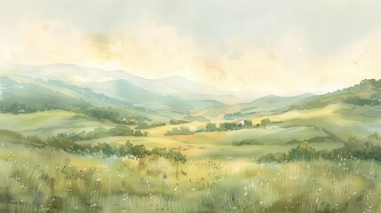 Obraz premium A serene landscape depicting rolling hills and soft light, evoking tranquility and natural beauty.