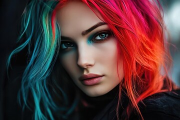 Fototapeta premium striking portrait of a woman with vividly colored hair