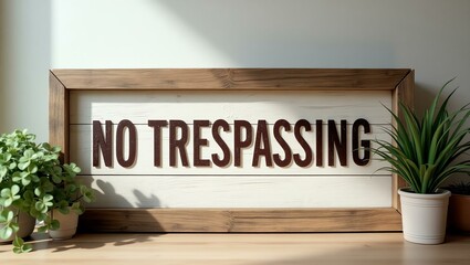 no trespassing is boldly displayed in a rustic, hand-painted style on a wooden signboard background
