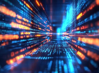 Futuristic Digital Landscape Abstract Code Sequence Technology Programming Cyberpunk Software Development