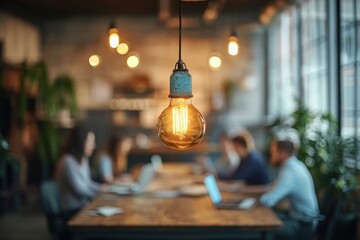 Obraz premium Creative Team Meeting in Modern Office with Vintage Lighting