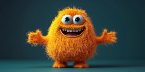Fototapeta premium A 3D rendered image of a cheerful, orange, fluffy monster.