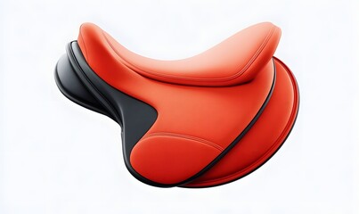 Obraz premium Red and black leather horse saddle isolated on white background.