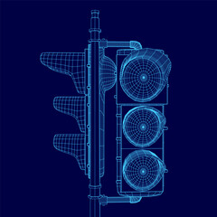 Traffic light with three lights is shown in a blue color scheme. The lights are arranged in a vertical line, with the top light being the most prominent