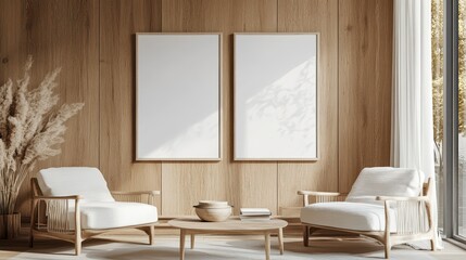 A modern living room featuring a beige sectional sofa and coffee table, positioned in front of large windows offering a city view.