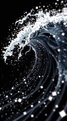 Obraz premium Wallpaper illustration of close-up blurred black wave with particles effect.