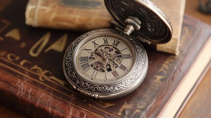 Antique Pocket Watch on Vintage Books: A Timeless Treasure