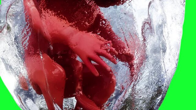 unborn baby fetus in amniotic sac. Realistic green screen 4k animation.