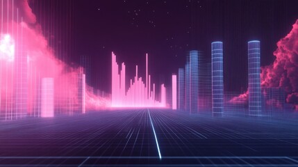 Fototapeta premium D bar graphs emerging from a virtual grid, representing futuristic technology and financial success.