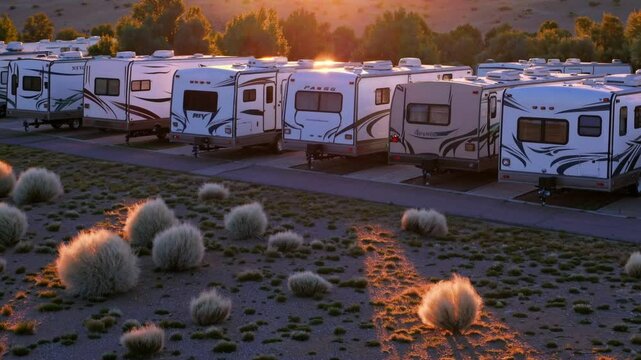 Serene Sunset Over RV Park in Desert Landscape