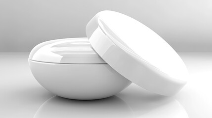 White cosmetic jar mockup, opened lid, studio, clean background, packaging design