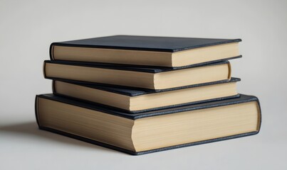 Stack of three hardcover books with yellowed pages.