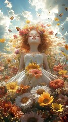 Dreamlike Girl in Flower Crown, Fantasy Art