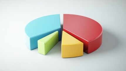 A colorful pie chart with distinct segments floating above a white surface, ideal for presentation themes.