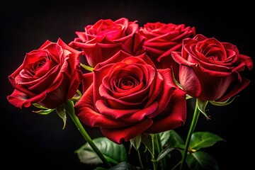 Red Roses Black Background - Luxurious Floral Photography