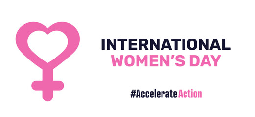 A pink Venus vector symbol with a heart represents femininity. The slogan reads 