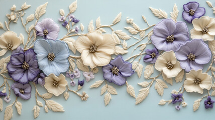 刺繍で描かれた花々