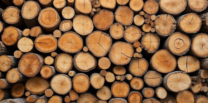 Natural pile of wood logs background arranged in a symmetrical stack. Highlighting organic patterns. Perfect for industrial and decorative use - Powered by Adobe