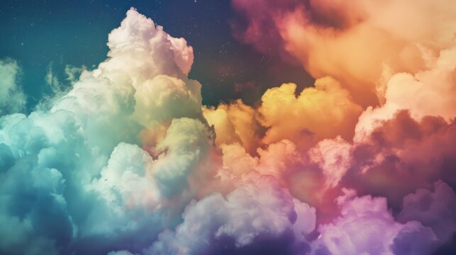 a whimsical wonderland where clouds take the shape of mythical creatures, white space in the center of the page for text, vibrant and surreal hues against a dark background