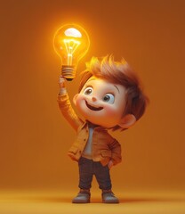 Cheerful Nerd Character with Light Bulb | Creativity and Innovation in Cartoon Style