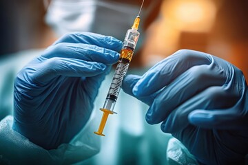 injecting vaccine syringe preparation healthcare professional doctor nurse flu treatment medicine