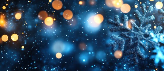 Obraz premium Blue snowflake, bokeh lights, winter