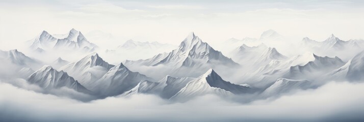 A Majestic View of Snow-Capped Mountains Under a Cloud-Laden Sky, Encapsulating the Serenity and Grandeur of a Pristine Alpine Landscape