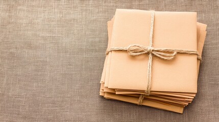 Stacked Envelopes Tied with Twine on a Textured Surface