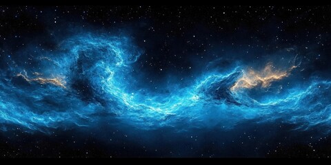 Vibrant Cosmic Nebula with Stars in Deep Blue and Teal Hues, Swirling Space Scene in Equirectangular Projection