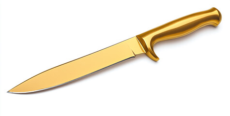 A golden knife isolated on a white background with no shadow or reflection.