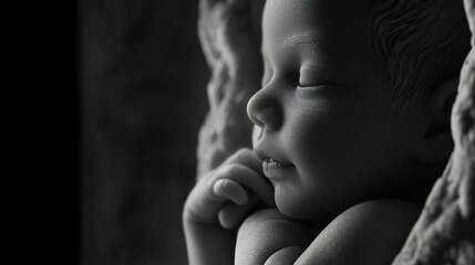 Serene Newborn Baby Portrait in Black and White