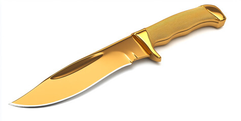 Obraz premium A golden knife isolated on a white background with no shadow or reflection.
