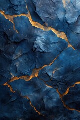 Naklejka premium Close up of a blue and gold painted wall, vertical background