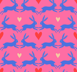 Easter Spring Bunny vector seamless pattern. Illustration of little colorful rabbit for textile or wrapping surface. Happy Easter ornament for Christian spring holidays.